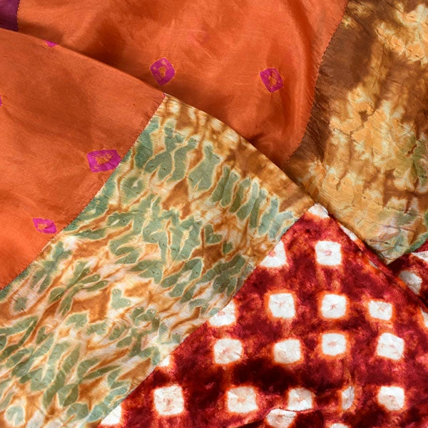 Dupatta Designs Cougar Silk Velvet Patchwork Scarf, Orange