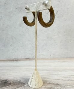 Escape From Paris Wooden Hoop Earrings, Dark Natural