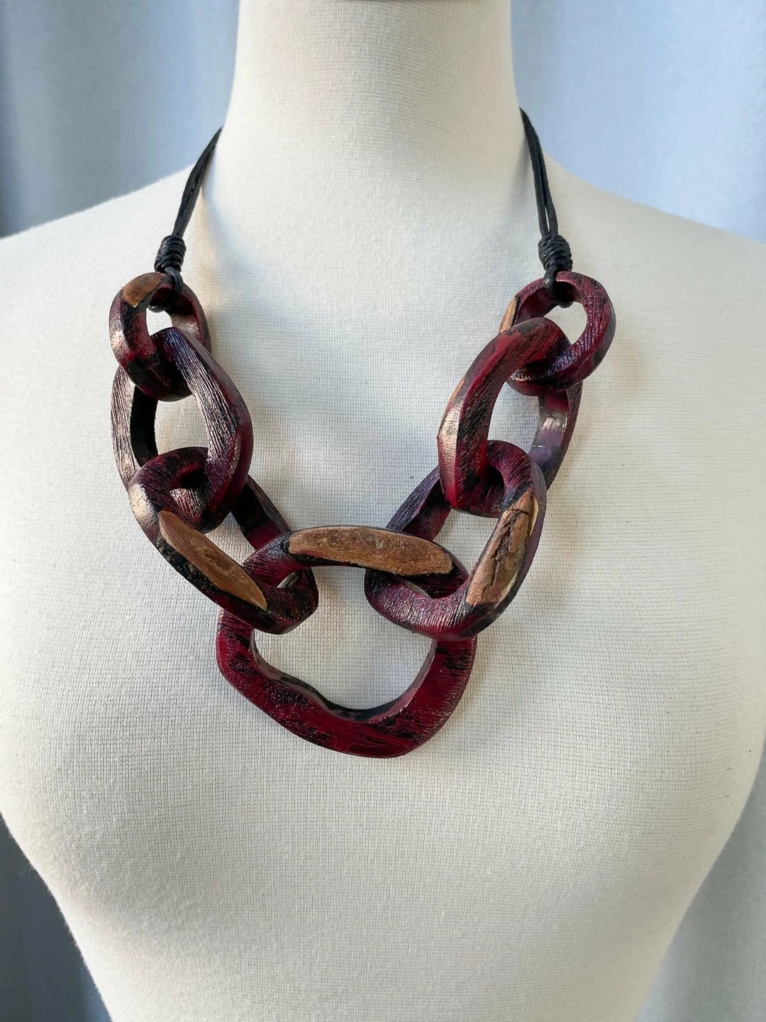 Escape From Paris Escape From Paris Chunky Wooden Rings Necklace, Ruby