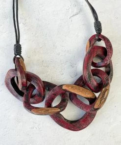 Escape From Paris Escape From Paris Chunky Wooden Rings Necklace, Ruby