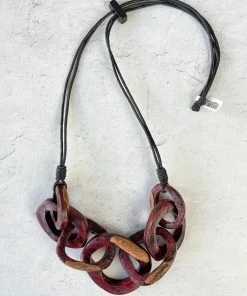 Escape From Paris Escape From Paris Chunky Wooden Rings Necklace, Ruby