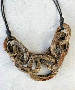 Escape From Paris Chunky Wooden Rings Necklace, Gold Escape From Paris