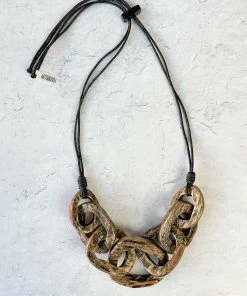 Escape From Paris Chunky Wooden Rings Necklace, Gold Escape From Paris