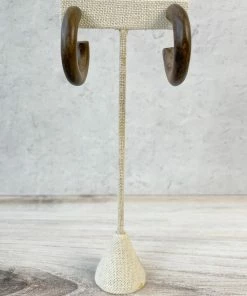 Escape From Paris Wooden Hoop Earrings, Dark Natural