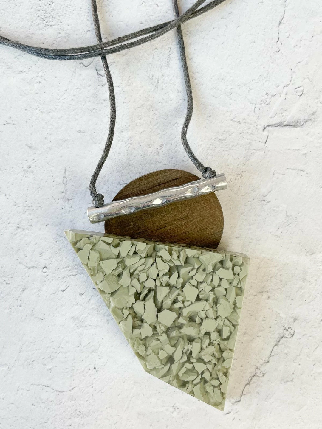 Escape From Paris Escape From Paris Geometric Wood & Resin Necklace, Grey