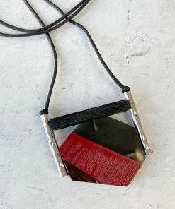 Escape From Paris Geometric Wood Resin Metal Tube Necklace, Ruby