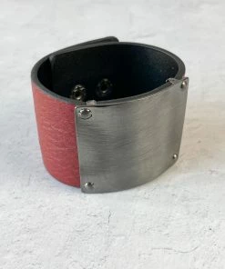 Escape From Paris Escape From Paris Metal Center Leather Cuff, Ruby/Brushed Gunmetal