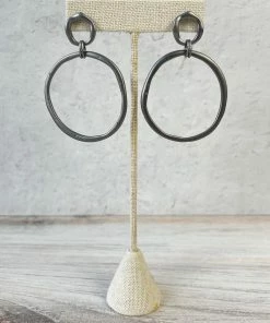 Escape From Paris Hammered Circled Drop Earrings, Matte Gunmetal