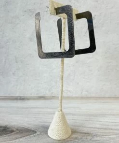 Escape From Paris Large Square Hoop Earrings, Brushed Hematite Escape From Paris