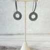 Escape From Paris Textured Circle Long Wire Drop Earrings, Gunmetal