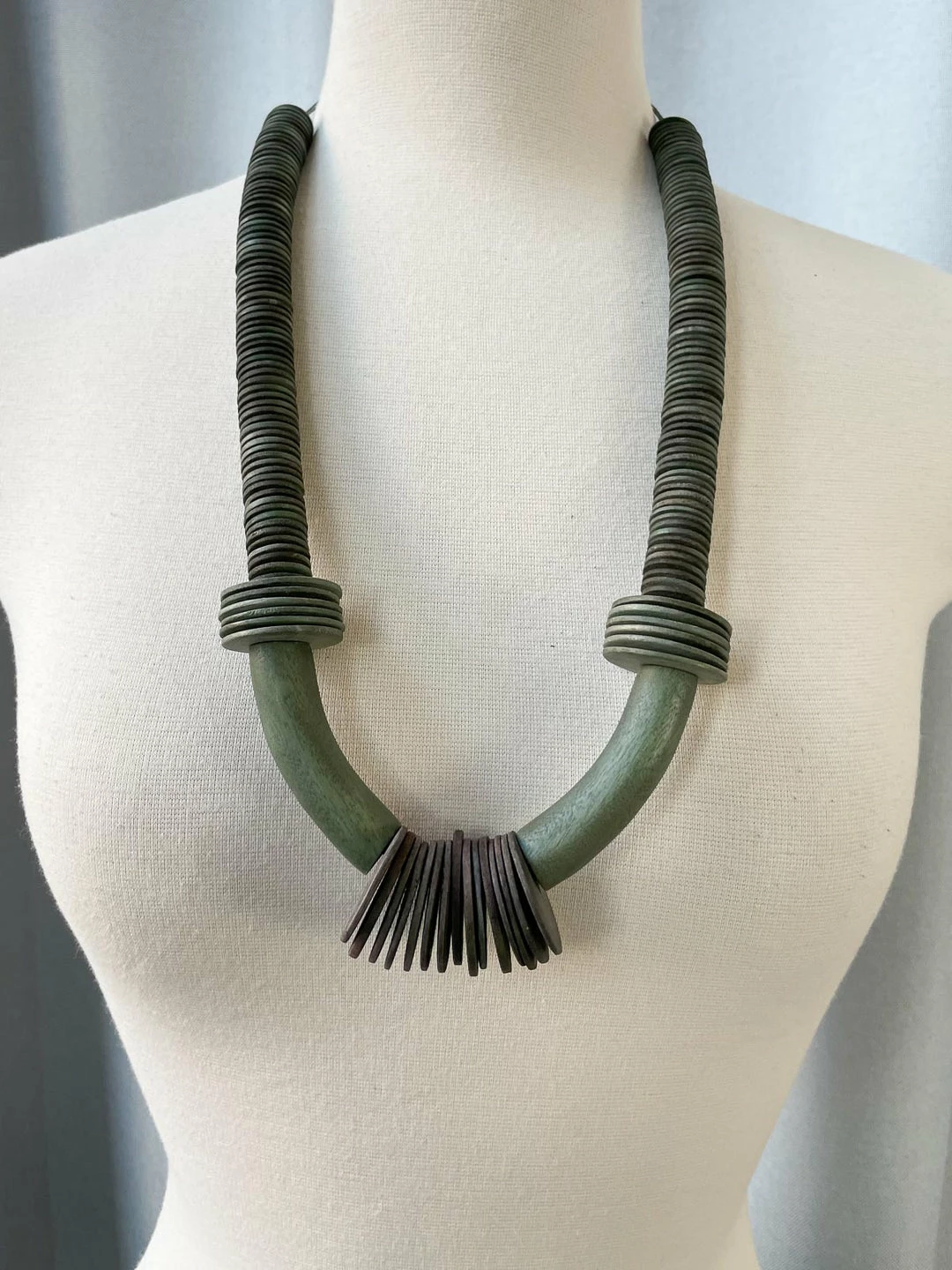 Escape From Paris Two-Tone Wood Disc Bead Necklace, Truffle Escape From Paris