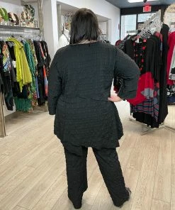 IC Collection IC Collection Check Pucker Tapered Pant, Black