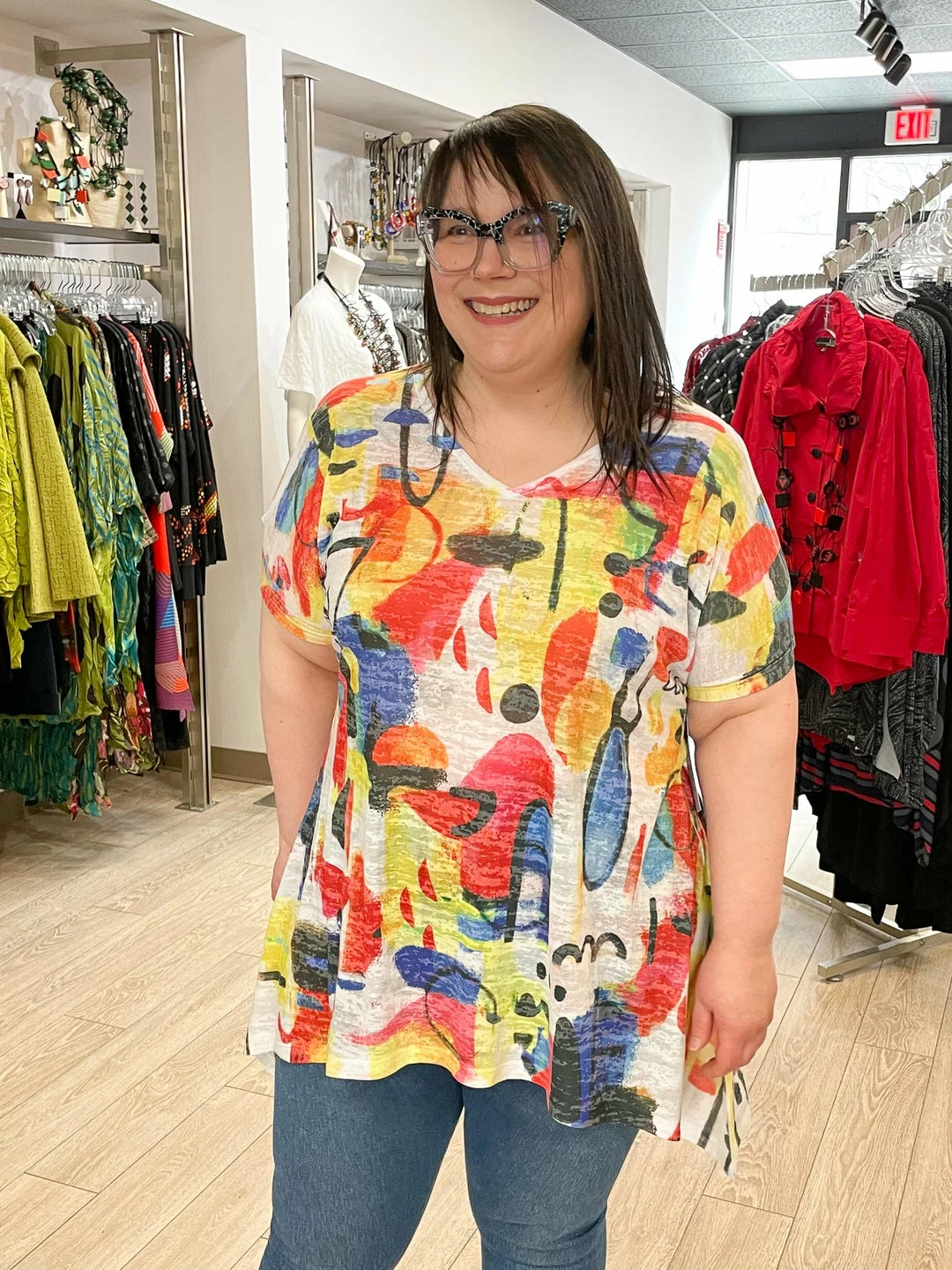 Jess & Jane Rio Burnout Cold Shoulder Tunic, Multi