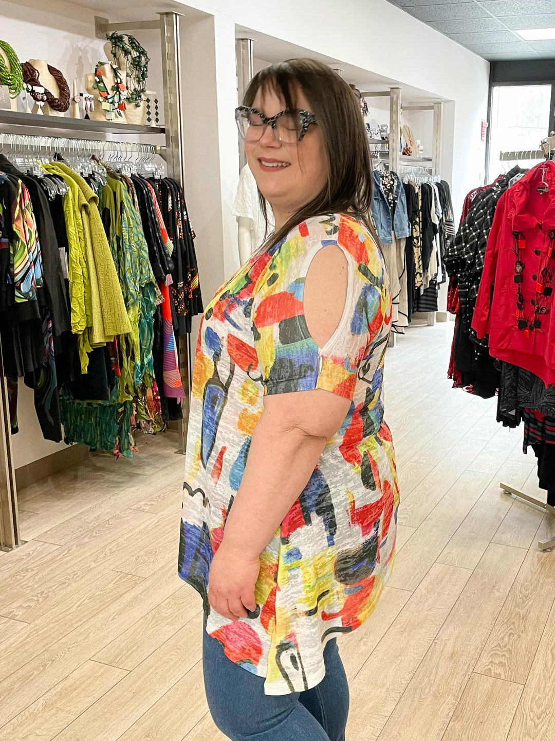 Jess & Jane Rio Burnout Cold Shoulder Tunic, Multi