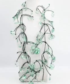 Jianhui London Aqua Water Lily Necklace, Hand Gilded Green