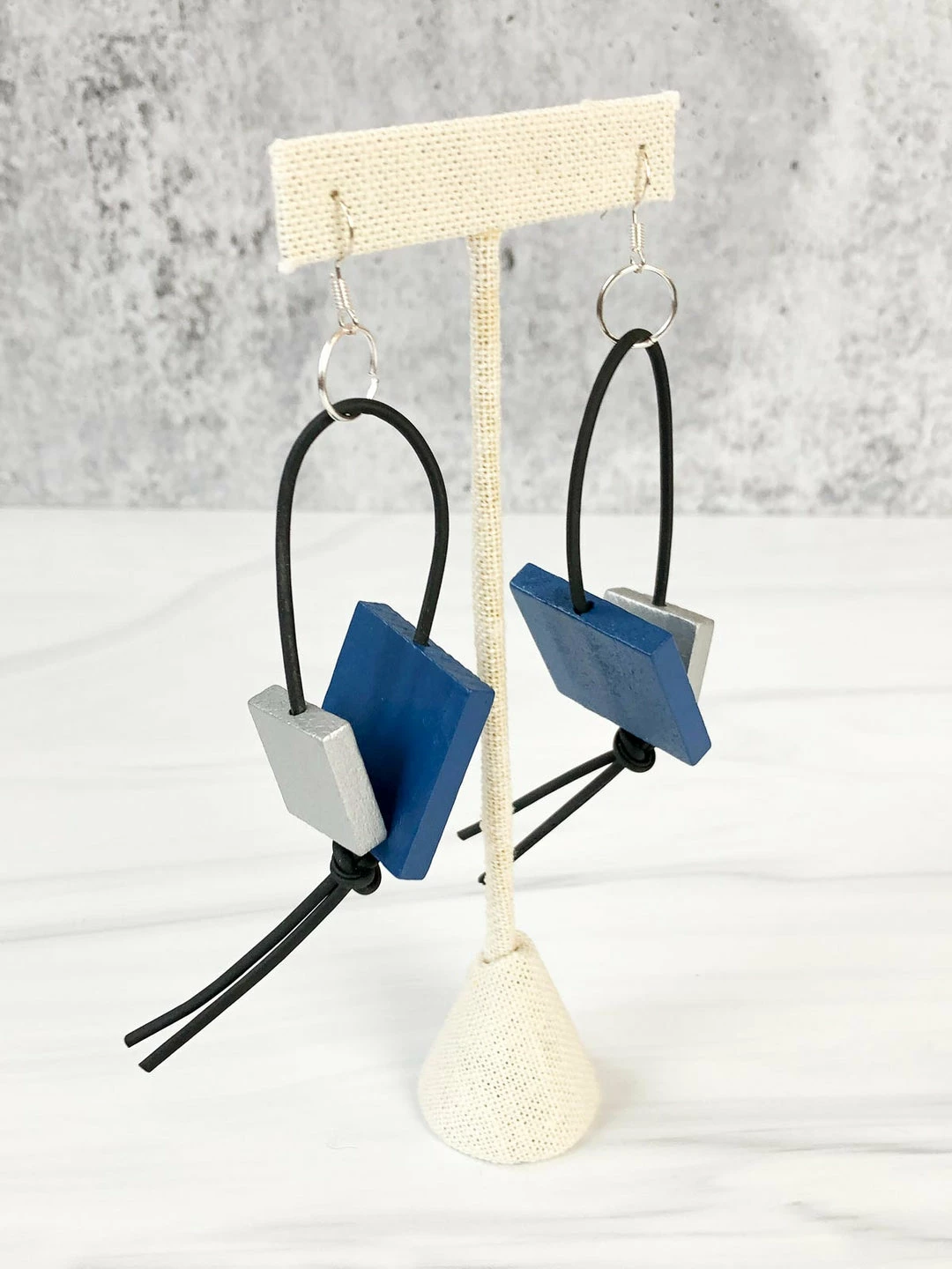 Jianhui London Square Bead Leatherette Drop Earrings, Pantone Blue/Silver