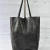 Jijou Capri Metallic Leather Tote Bag, Black