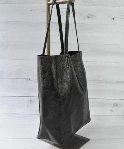Jijou Capri Metallic Leather Tote Bag, Black