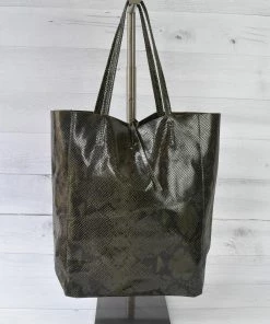 Jijou Capri Jijou Capri Snake Print Leather Tote Bag, Olive
