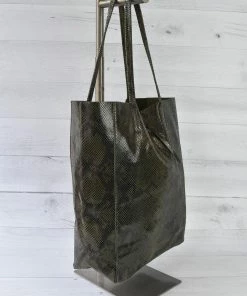 Jijou Capri Jijou Capri Snake Print Leather Tote Bag, Olive