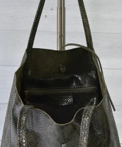 Jijou Capri Jijou Capri Snake Print Leather Tote Bag, Olive