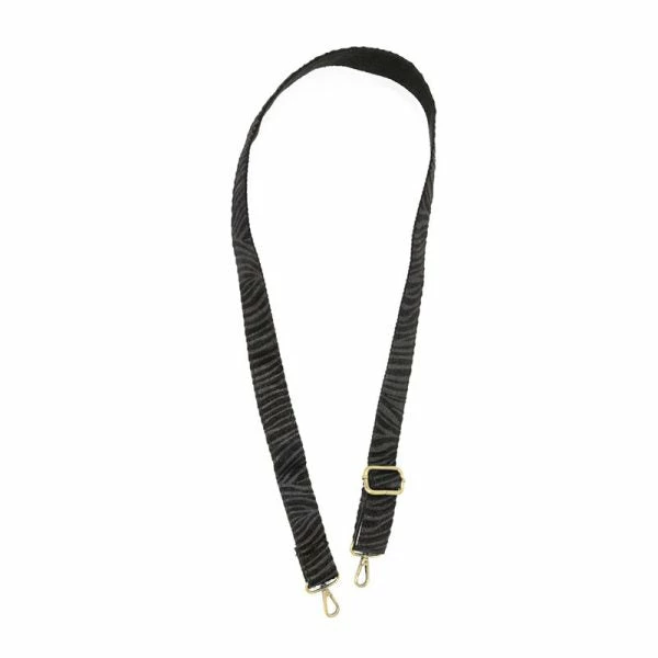 Joy Susan 1.25" Guitar Strap, Black/Black Zebra Faux Fur