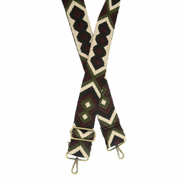 Joy Susan Joy Susan 2" Guitar Strap, Wine/Olive Geo Embroidered
