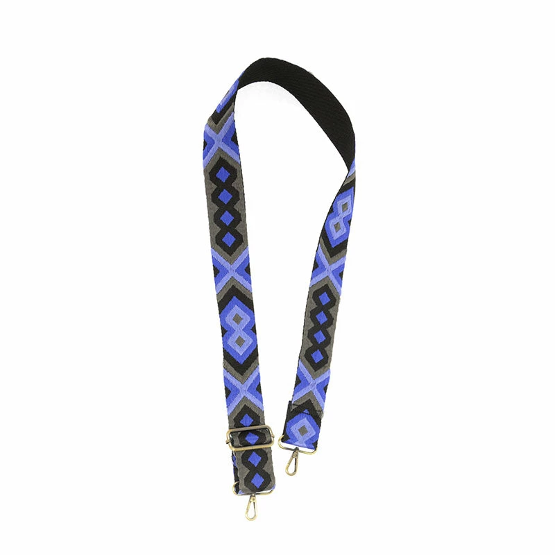 Joy Susan 2" Guitar Strap, Royal/Black Geo Embroidered Joy Susan