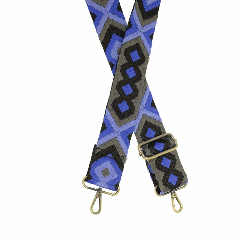 Joy Susan 2" Guitar Strap, Royal/Black Geo Embroidered Joy Susan