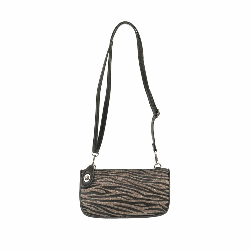 Joy Susan Mini Crossbody Wristlet Clutch, Black Faux Fur Brown Zebra