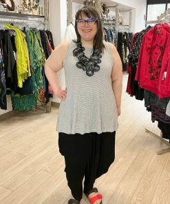 Kedem Sasson Kedem Sasson Crush Knit Hi Lo Tank Tunic, White Stripes