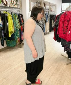 Kedem Sasson Kedem Sasson Crush Knit Hi Lo Tank Tunic, White Stripes