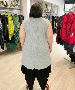 Kedem Sasson Kedem Sasson Crush Knit Hi Lo Tank Tunic, White Stripes