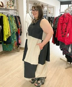 Kedem Sasson Sleeveless Cocoon Panel Dress, Black/Tan