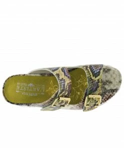 L'Artiste Kitty Platform Slide Sandal In Lime Multi L'Artiste