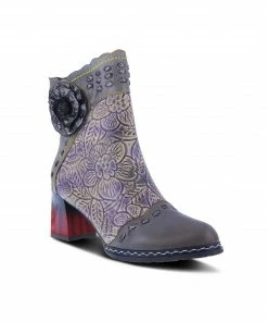 L'Artiste L'Artiste Striolle Flower Motif Boot In Grey Multi