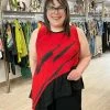 Mara Gibbucci Printed Asymmetric Tank, Red Mara Gibbucci