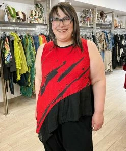 Mara Gibbucci Printed Asymmetric Tank, Red Mara Gibbucci