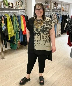 Mara Gibbucci Printed Cinch Tunic, Taupe/Black