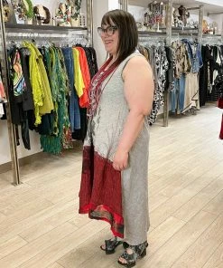 Mara Gibbucci Sleeveless Printed Patchwork Dress, Grey/Red Mara Gibbucci