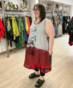 Mara Gibbucci Sleeveless Printed Patchwork Dress, Grey/Red Mara Gibbucci