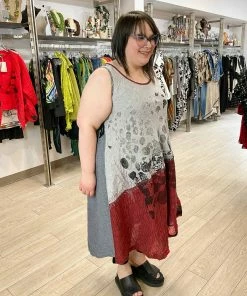 Mara Gibbucci Sleeveless Printed Patchwork Dress, Grey/Red Mara Gibbucci