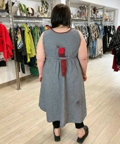 Mara Gibbucci Sleeveless Printed Patchwork Dress, Grey/Red Mara Gibbucci