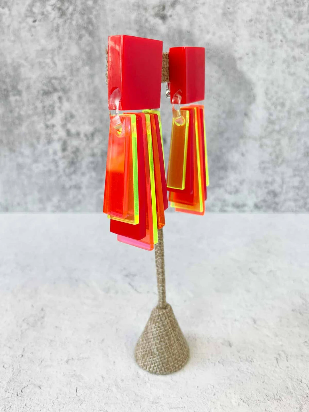 Monies Geometric Drop Earclips, Red Multi Monies