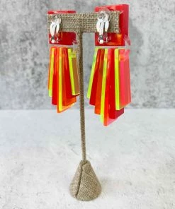 Monies Geometric Drop Earclips, Red Multi Monies