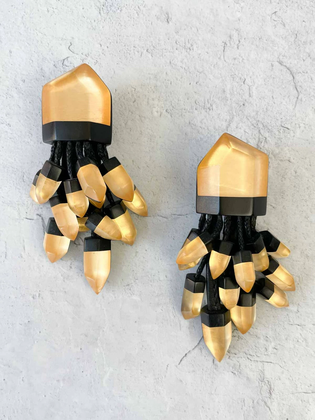 Monies Large Faceted Drop Earclips, Gold Monies