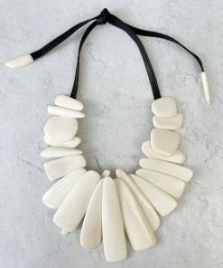 Monies Leather & Bone Bib Necklace, Bone