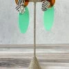 Pattern Gems Elongated Oval Earrings, Clear Orange/Mint