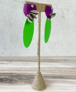 Pattern Gems Pattern Gems Elongated Oval Earrings, Purple/Green