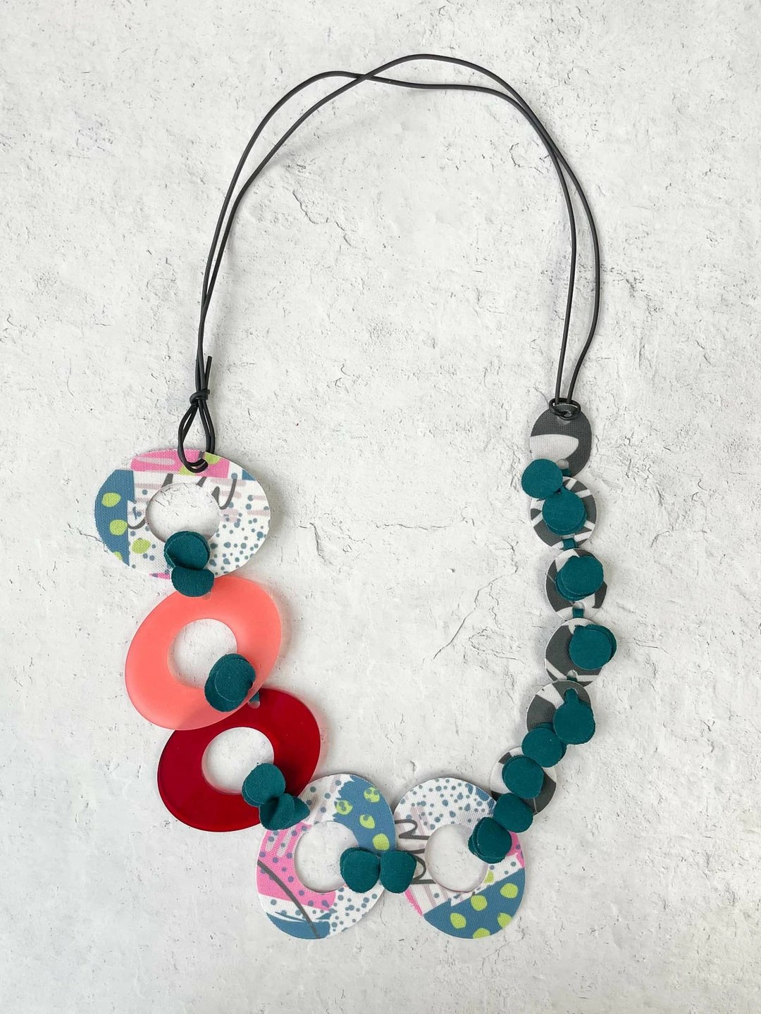Pattern Gems Music Necklace, Peach/Teal Pattern Gems